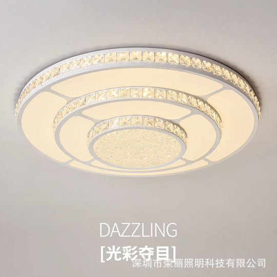 Modern LED Crystal Geometry Ceiling Lamp - White Flush Mount Light with 3-Tier Design