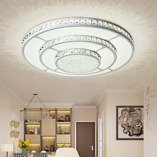 Modern LED Crystal Geometry Ceiling Lamp - White Flush Mount Light with 3-Tier Design