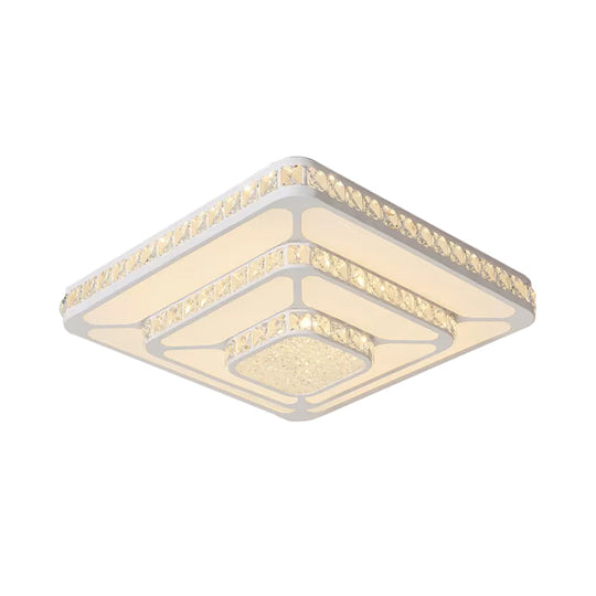 Modern LED Crystal Geometry Ceiling Lamp - White Flush Mount Light with 3-Tier Design