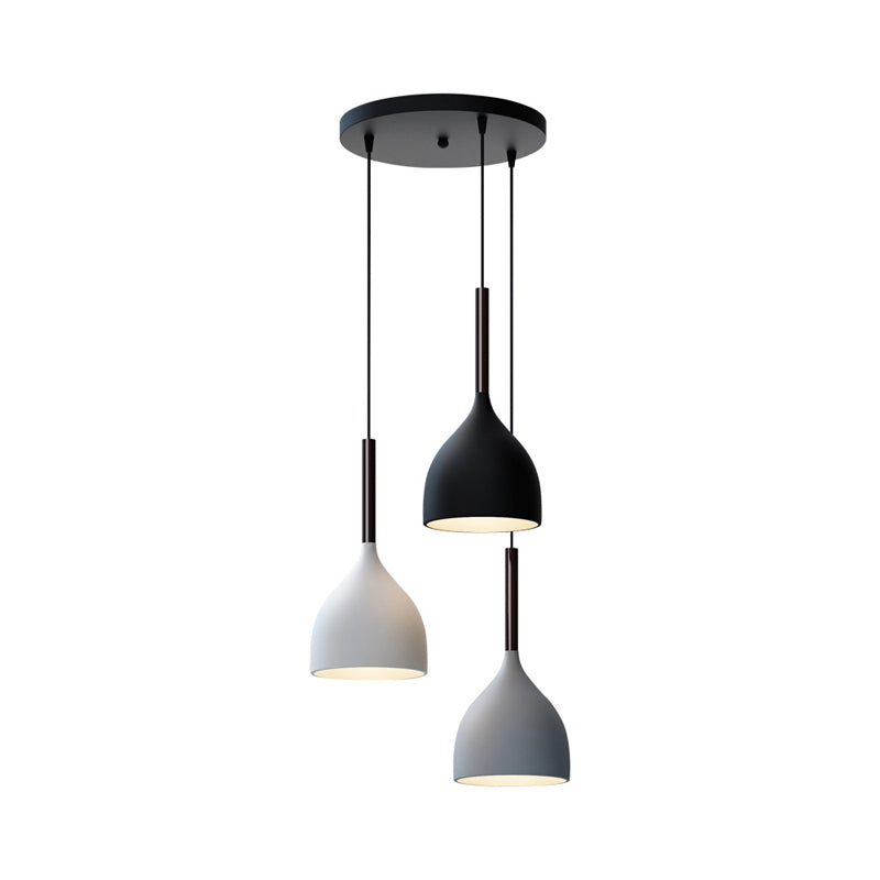 Modern Teardrop Multi Light Pendant - 3-Bulb Down Lighting in Black