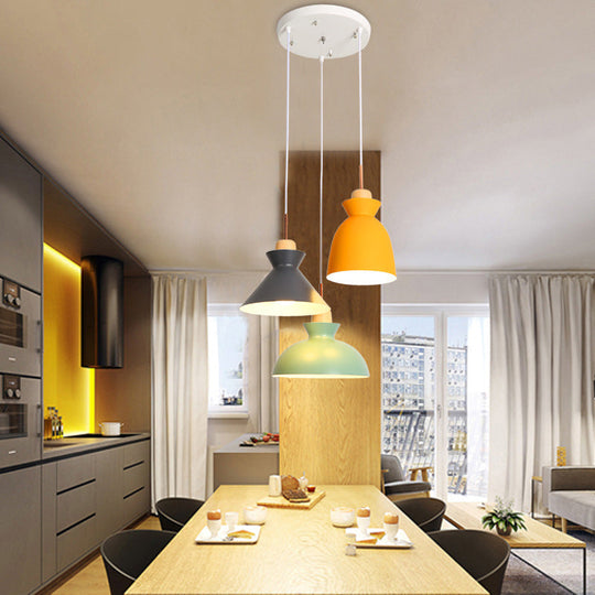 Luminaire suspendu multiple en bois assorti - Suspension en métal à 3 têtes Simplicity pour salle à manger