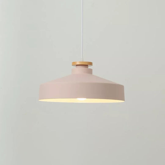 Sleek 1-Light Modernist Drop Lamp With Barrel Wood Suspension And Metal Shade Pink / A