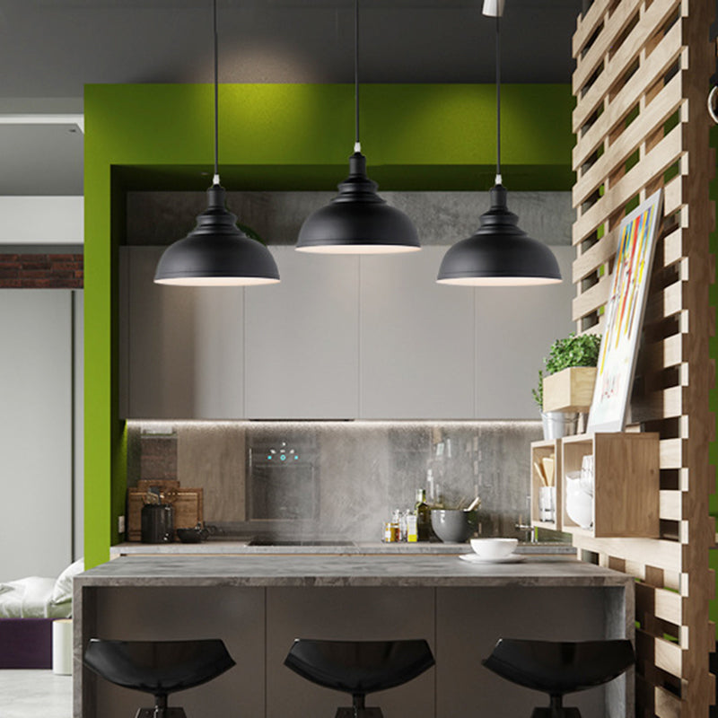 Plafonnier suspendu en métal avec abat-jour en forme de bol rustique pour salle à manger