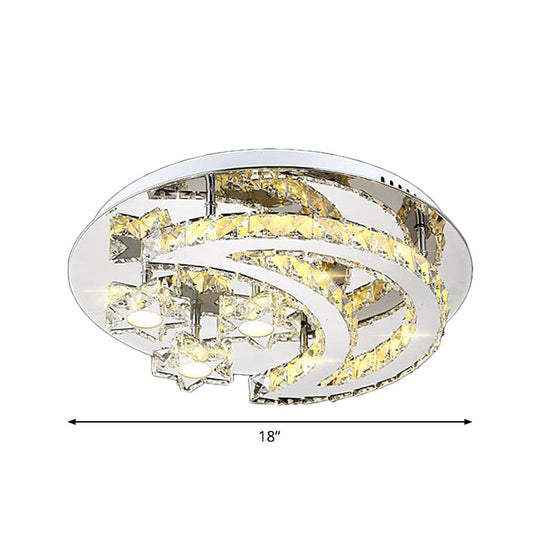 Contemporary Chrome Flush Light with Clear Crystal Moon and Star Design - LED Close to Ceiling Lamp