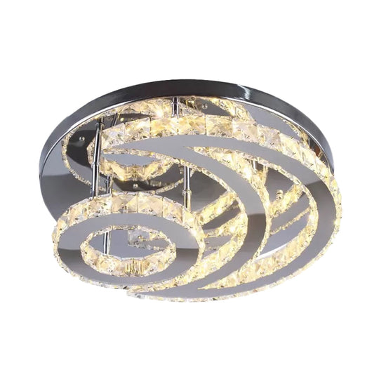 Contemporary LED Flush Ceiling Light: Chrome Moon Flush Mount with Clear Crystal Shade