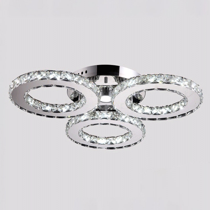 Modern Clear Crystal LED Flush-Mount Ceiling Light in Chrome for Bedrooms