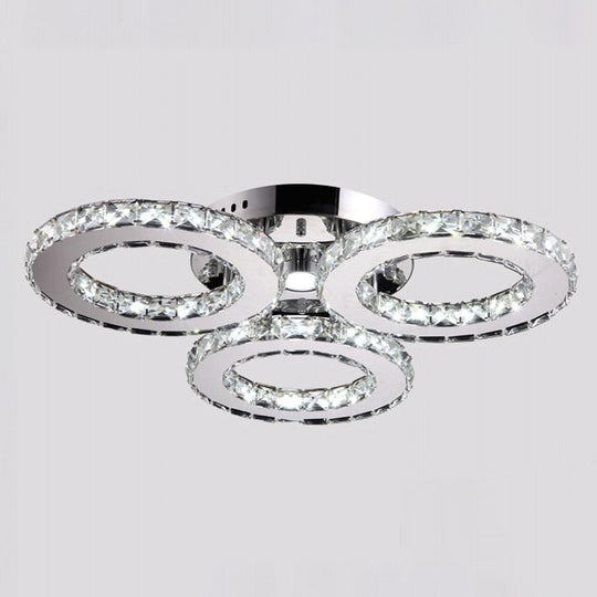 Modern Clear Crystal LED Flush-Mount Ceiling Light in Chrome for Bedrooms