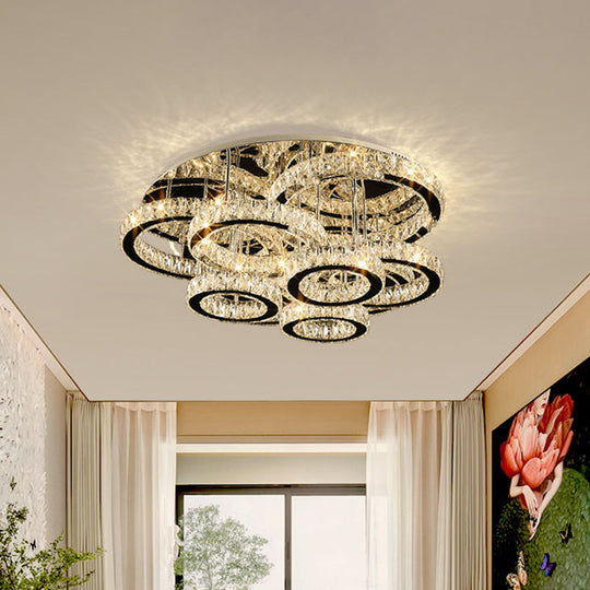 Modern Chrome Crystal Flush Mount Led Lamp For Bedroom Ceiling Clear / Large