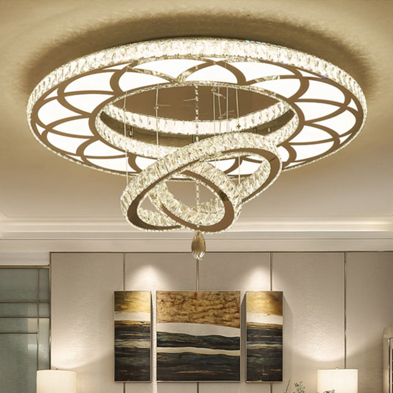 Minimalist Flush Mount LED Crystal Ring Light for Living Room Ceiling