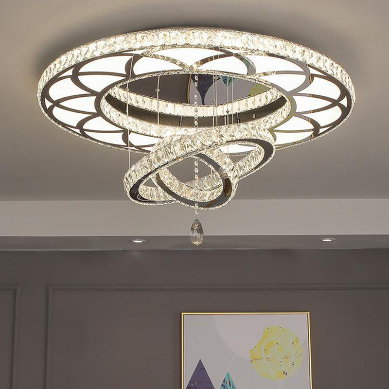Minimalist Flush Mount LED Crystal Ring Light for Living Room Ceiling