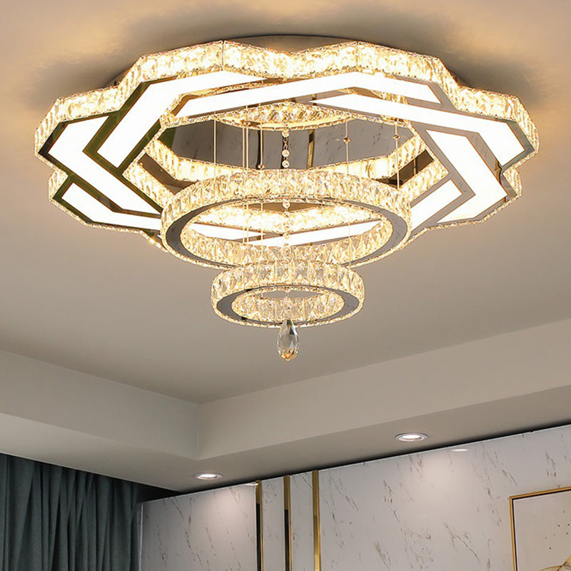 Minimalist Flush Mount LED Crystal Ring Light for Living Room Ceiling