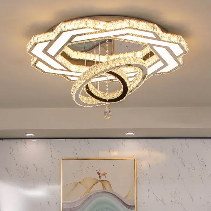 Minimalist Flush Mount LED Crystal Ring Light for Living Room Ceiling