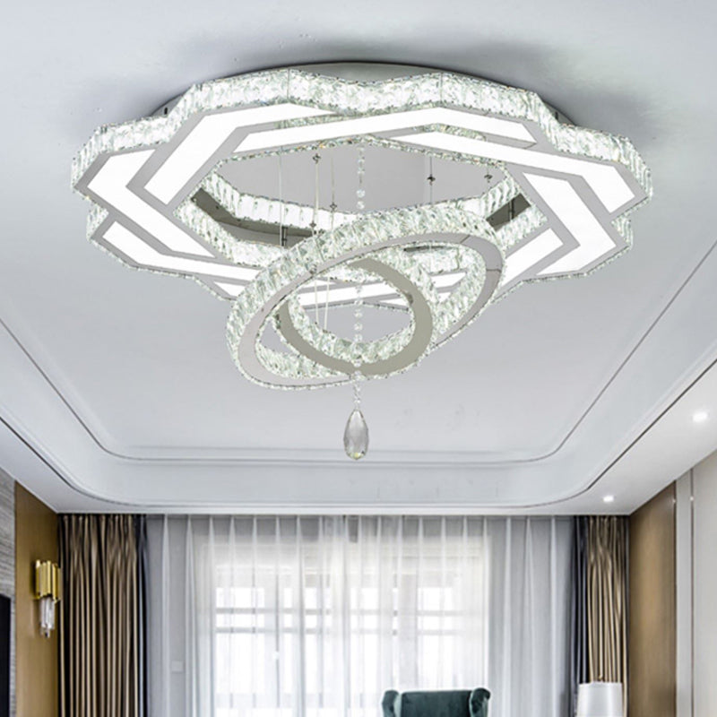 Minimalist Flush Mount LED Crystal Ring Light for Living Room Ceiling