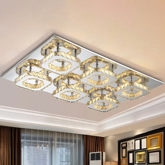 Modern Style Chrome Flush Ceiling Light with Faceted Crystal - Block Flushmount Lighting