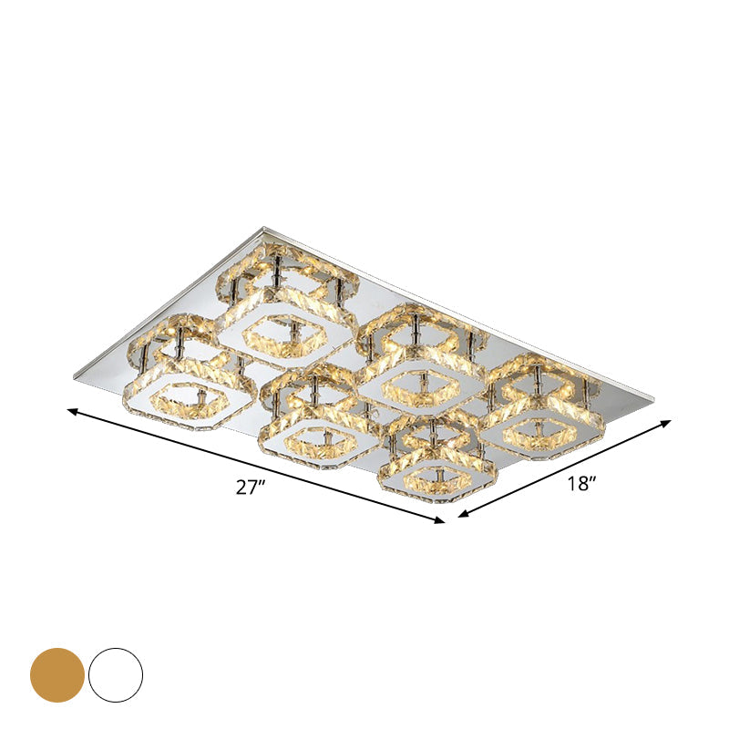 Modern Style Chrome Flush Ceiling Light With Faceted Crystal - Block Flushmount Lighting