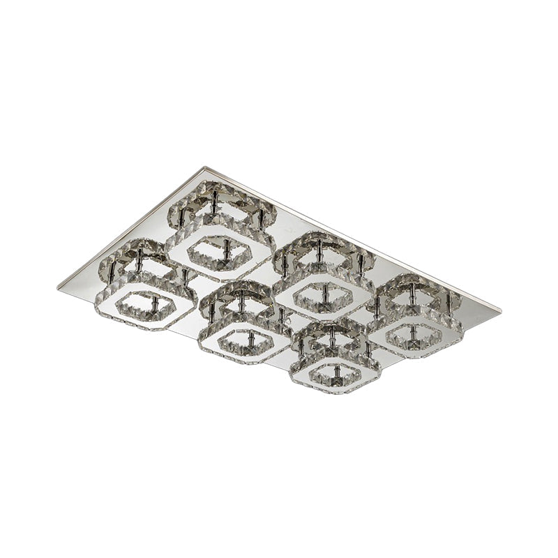 Modern Style Chrome Flush Ceiling Light with Faceted Crystal - Block Flushmount Lighting