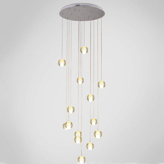 Modern Crystal Chrome Multi Pendant Ceiling Lamp For Stairs - Global Suspension 14 / Clear