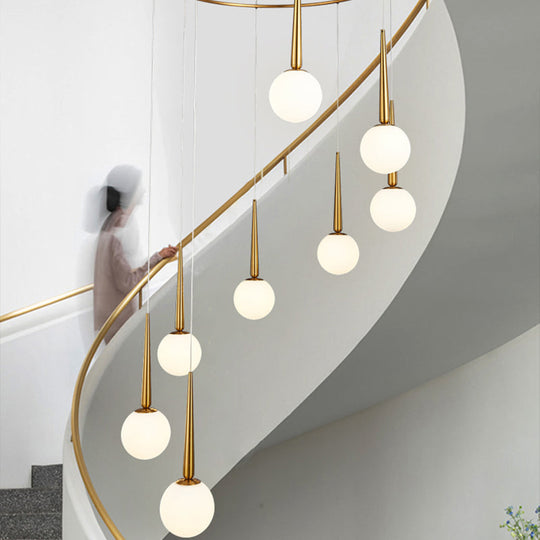 Modern Milky Glass Ball Pendant Light Fixture with Metal Ring Top