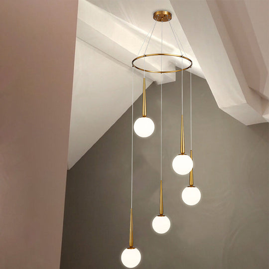 Modern Milky Glass Ball Cluster Pendant Light With Metal Ring Top