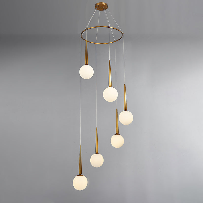 Modern Milky Glass Ball Pendant Light Fixture with Metal Ring Top