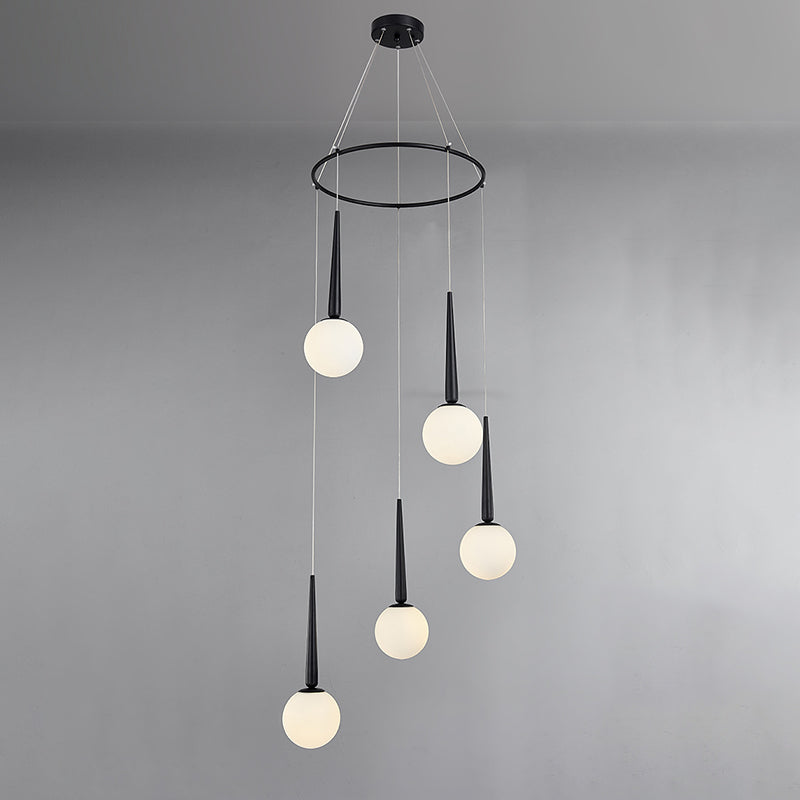 Modern Milky Glass Ball Pendant Light Fixture with Metal Ring Top