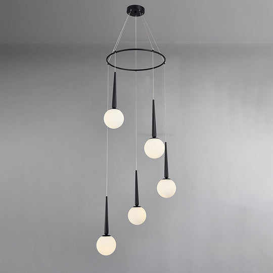 Modern Milky Glass Ball Pendant Light Fixture with Metal Ring Top