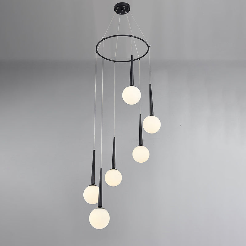 Modern Milky Glass Ball Pendant Light Fixture with Metal Ring Top