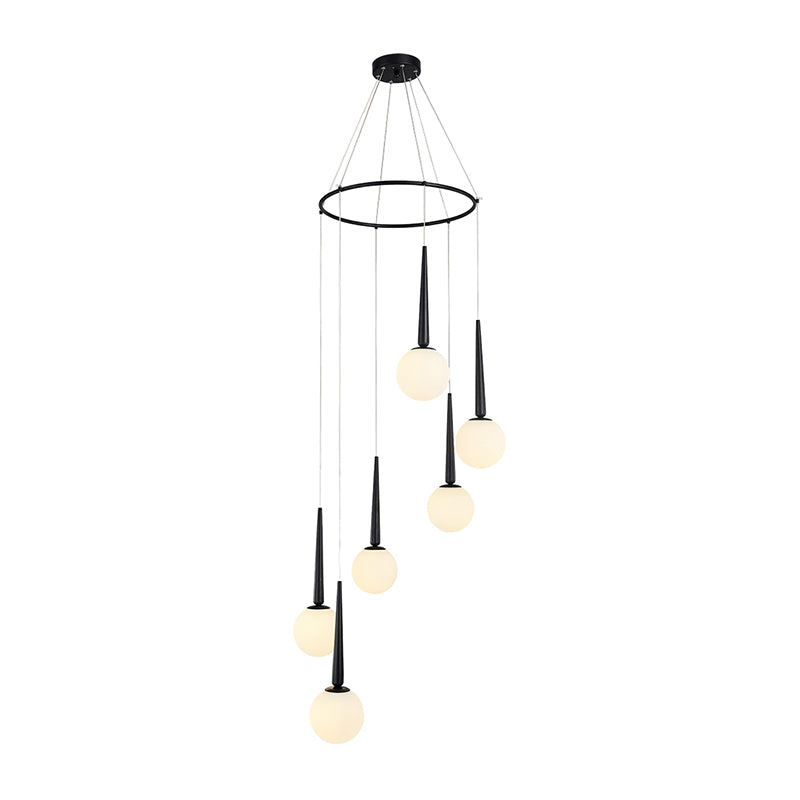 Modern Milky Glass Ball Cluster Pendant Light With Metal Ring Top