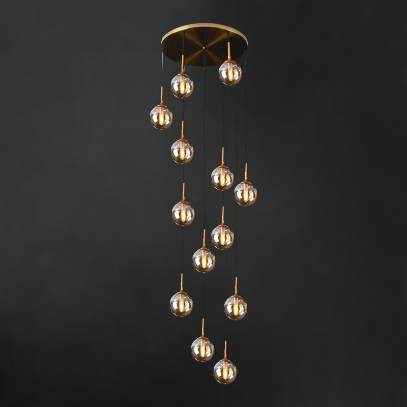 Modernist 13-Head Cluster Pendant Light - Black Spherical Hanging Lamp Kit With Glass Shade