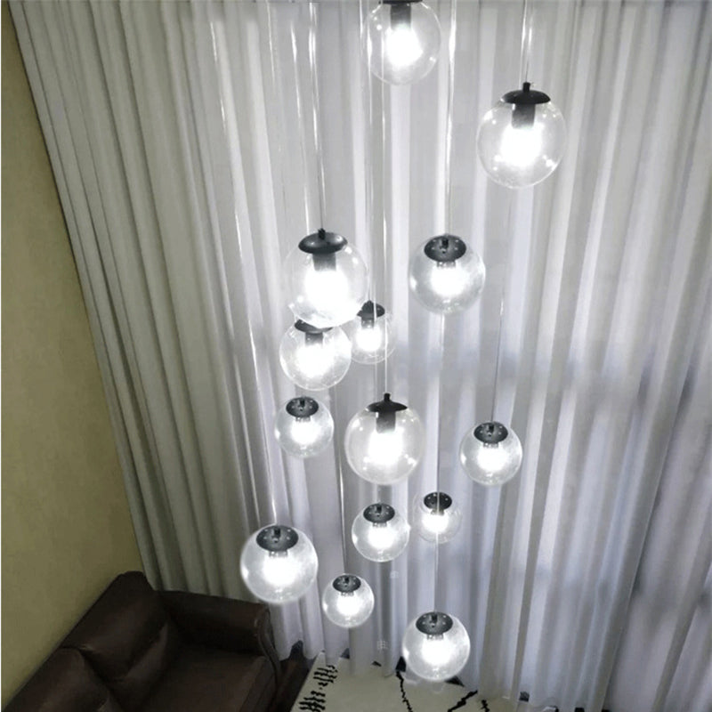 Cognac Glass Globe Cluster Pendant - 10-Light Ceiling Light for Stairs