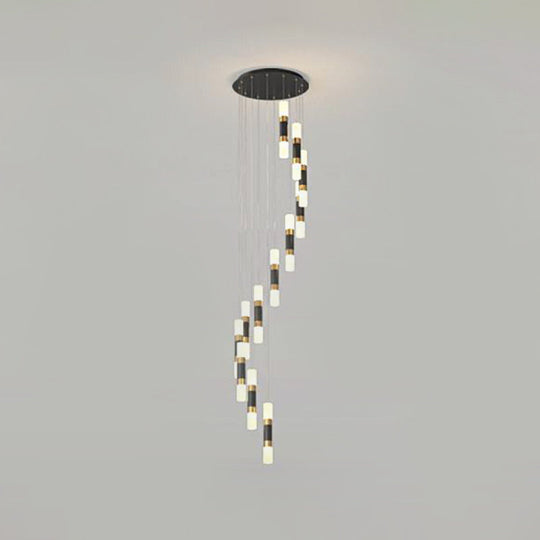 Contemporary 12-Head Metal Tubular Multi Pendant Light Fixture with Spiral Design, Black and White
