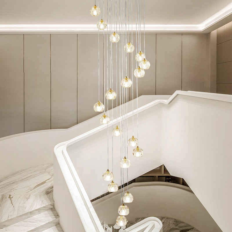 Clear Glass Multi Pendant Gold Pendulum Light with Spiral Design - Modern Stairway Lighting