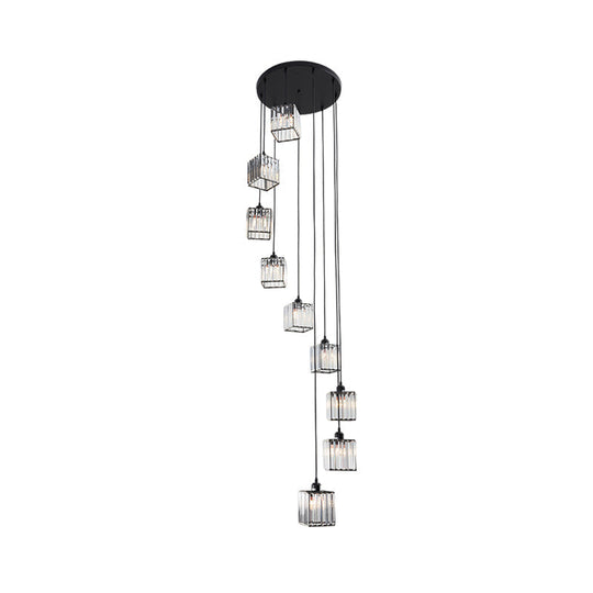 Beveled Crystal Cubic Pendant Suspension Light With Contemporary Swirl Design