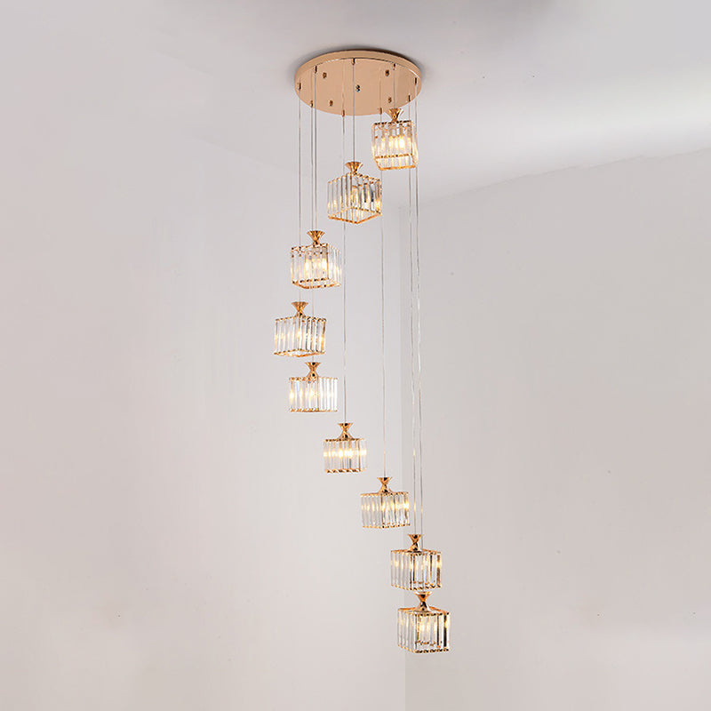 Contemporary Beveled Crystal Pendant Light with Swirl Design