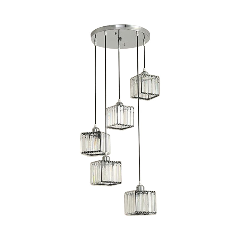 Contemporary Beveled Crystal Pendant Light with Swirl Design