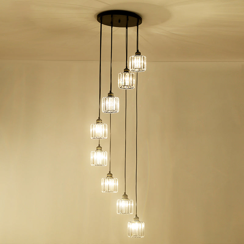 Hanging Light Drum Pendant Fixture With Beveled Crystal Shade - Nordic Style 8 / Black