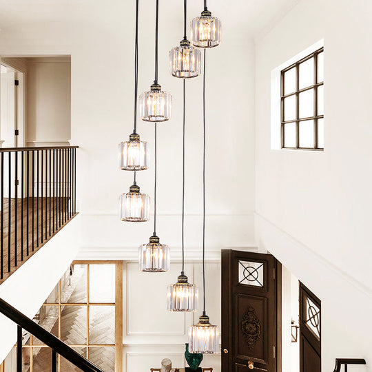 Beveled Crystal Nordic Pendant Lighting Fixture with Multiple Hanging Drum Lights