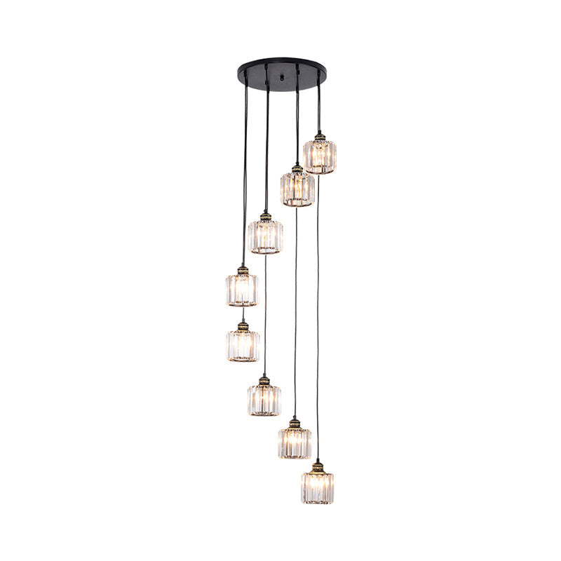 Beveled Crystal Nordic Pendant Lighting Fixture with Multiple Hanging Drum Lights