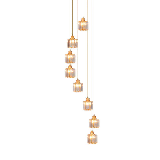 Hanging Light Drum Pendant Fixture With Beveled Crystal Shade - Nordic Style 8 / Gold
