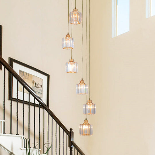 Beveled Crystal Nordic Pendant Lighting Fixture with Multiple Hanging Drum Lights