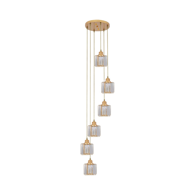 Hanging Light Drum Pendant Fixture With Beveled Crystal Shade - Nordic Style