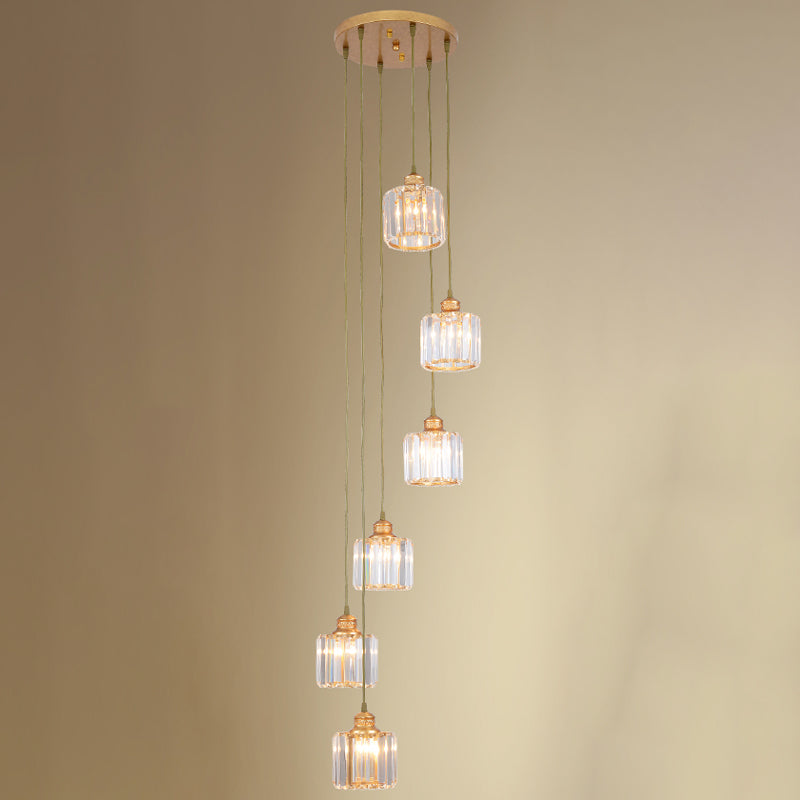 Beveled Crystal Nordic Pendant Lighting Fixture with Multiple Hanging Drum Lights