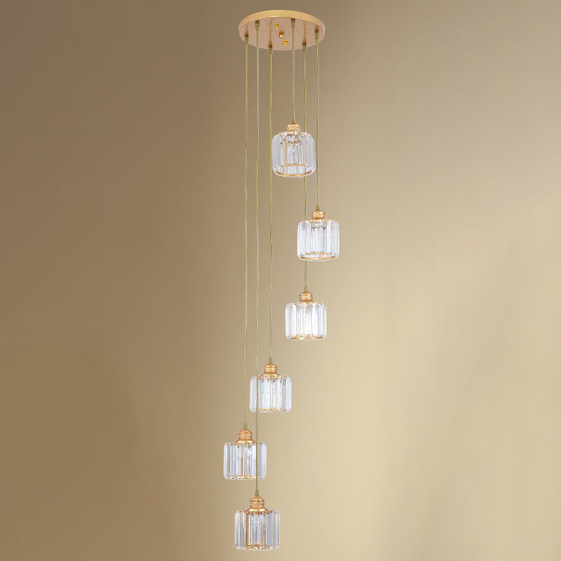 Beveled Crystal Nordic Pendant Lighting Fixture with Multiple Hanging Drum Lights