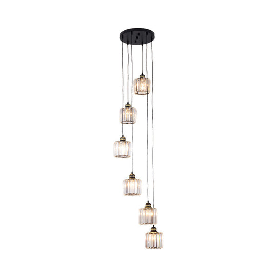 Hanging Light Drum Pendant Fixture With Beveled Crystal Shade - Nordic Style 6 / Black