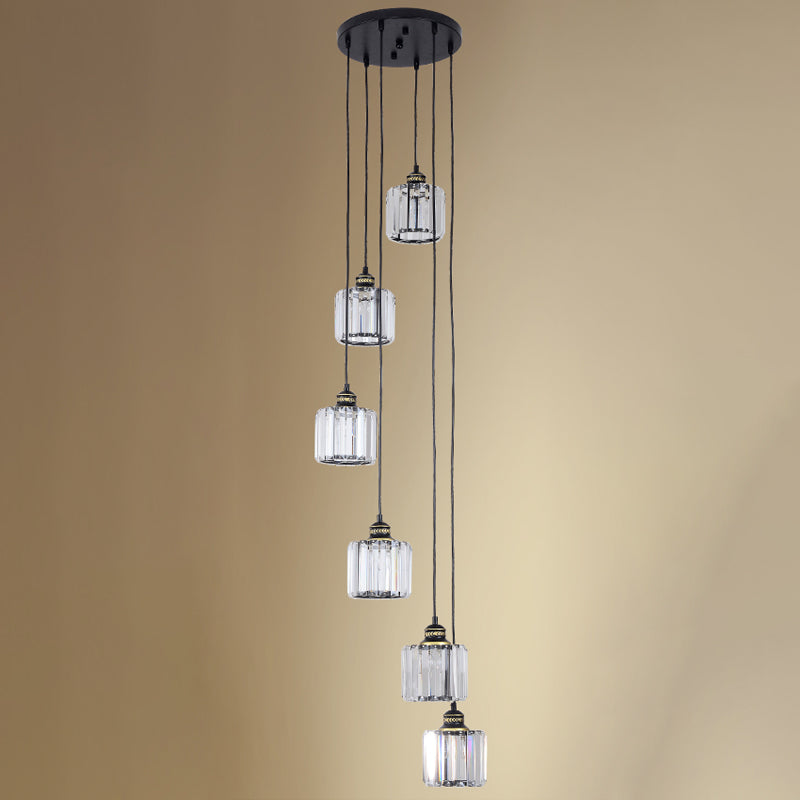 Hanging Light Drum Pendant Fixture With Beveled Crystal Shade - Nordic Style