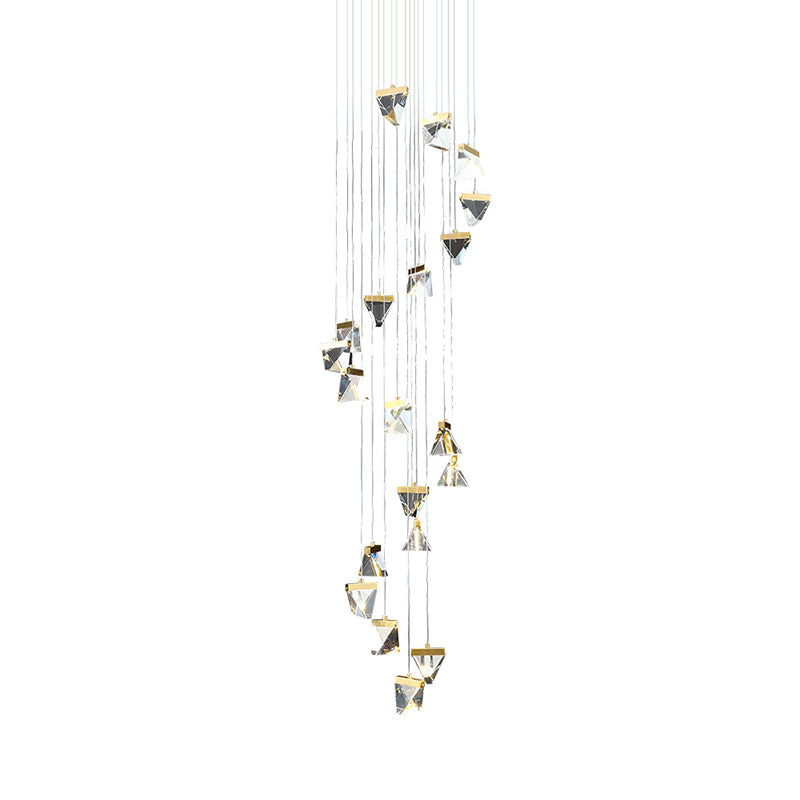 Contemporary Crystal Pendant Light for Stairs: Triangle Spiral Cluster Design