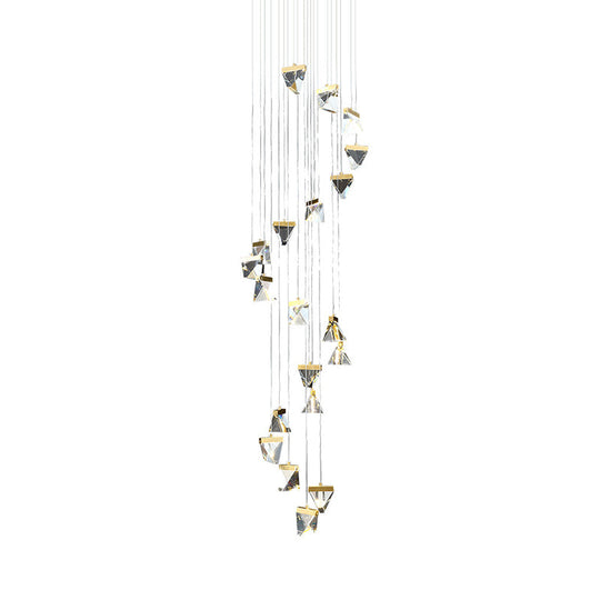 Contemporary Crystal Pendant Light for Stairs: Triangle Spiral Cluster Design