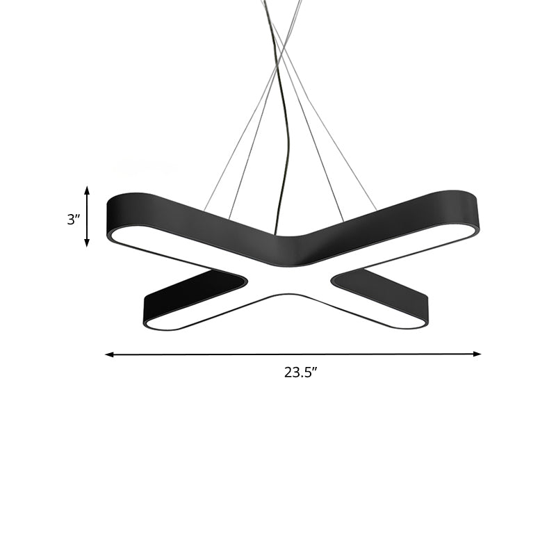 Modern White/Black/Gold Cross Hanging Lamp - 23.5"/35.5" Wide LED Pendant Light with Opaline Diffuser for Office