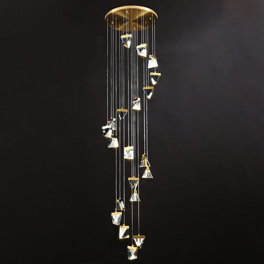 Contemporary Crystal Pendant Light for Stairs: Triangle Spiral Cluster Design