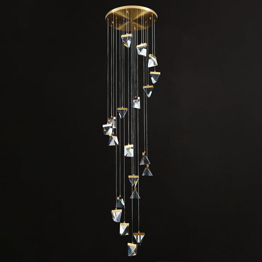 Contemporary Crystal Pendant Light for Stairs: Triangle Spiral Cluster Design